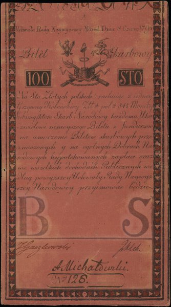 100 złotych polskich, 8.06.1794; seria A, niska 