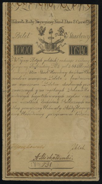 1.000 złotych polskich, 8.06.1794; seria A, nume