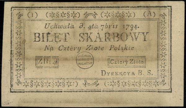 4 złote polskie, 4.09.1794; seria 1-A; Lucow 43a