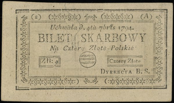 4 złote polskie, 4.09.1794; seria 2-A; Lucow 44a