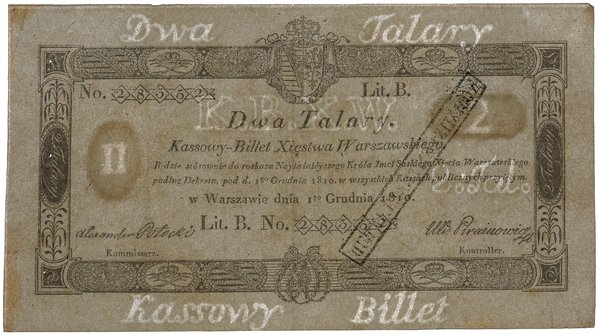 2 talary, 1.12.1810; podpis komisarza: Aleksande