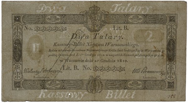 2 talary, 1.12.1810; seria B, numeracja 12225, p