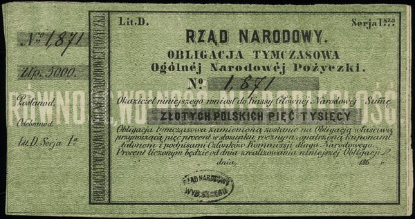 Blankiet obligacji tymczasowej na 5.000 złotych z roku 186.