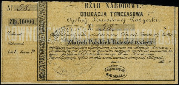 Blankiet obligacji tymczasowej na 10.000 złotych z roku 186.