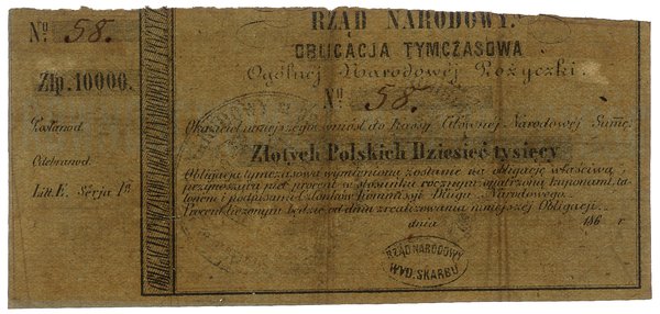 Blankiet obligacji tymczasowej na 10.000 złotych z roku 186.