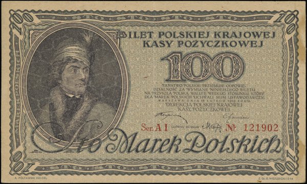 100 marek polskich, 15.02.1919; seria AI, numera