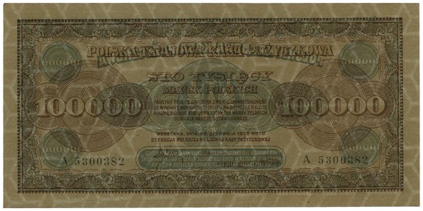 100.000 marek polskich, 30.08.1923; seria A, num