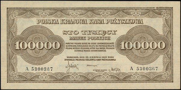 100.000 marek polskich, 30.08.1923; seria A, num