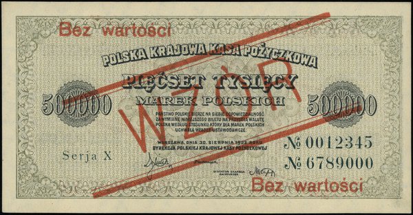 500.000 marek polskich, 30.08.1923; seria X, num