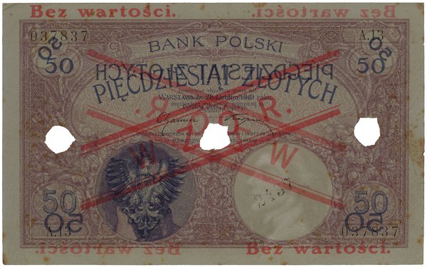 50 złotych, 28.02.1919; seria A.13, numeracja 03