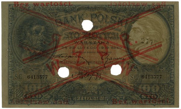 100 złotych, 28.02.1919; seria C, numeracja 6413