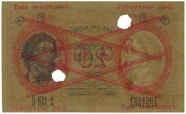 20 złotych, 15.07.1924; II Emisja, seria A, nume