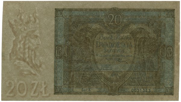 20 złotych, 1.03.1926; seria X, numeracja 003134
