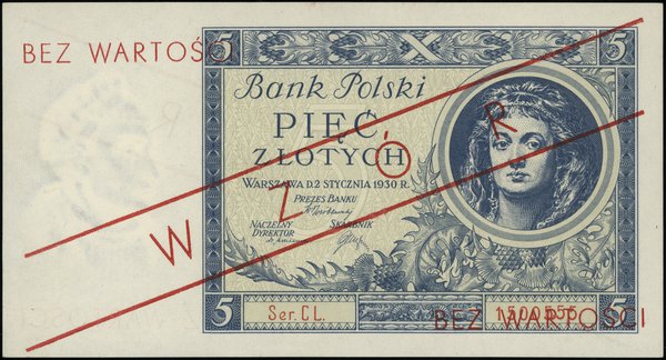 5 złotych, 2.01.1930; seria CL, numeracja 150055