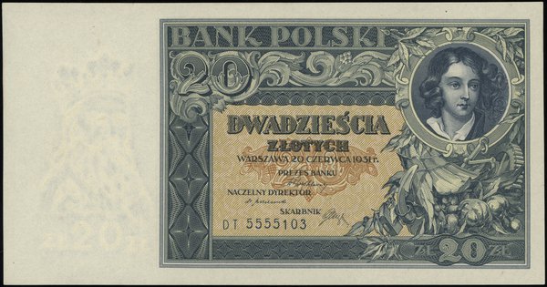 20 złotych, 20.06.1931; seria DT, numeracja 5555