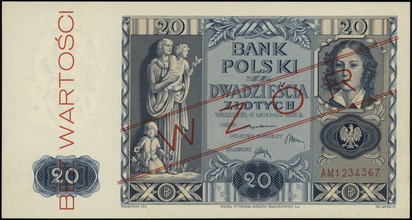 20 złotych, 11.11.1936; seria AM, numeracja 1234