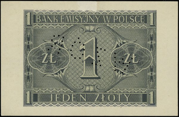 1 złoty, 1.08.1941; seria AB, numeracja 0000000,