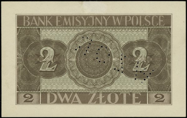 2 złote, 1.08.1941; seria AA, numeracja 0000000,