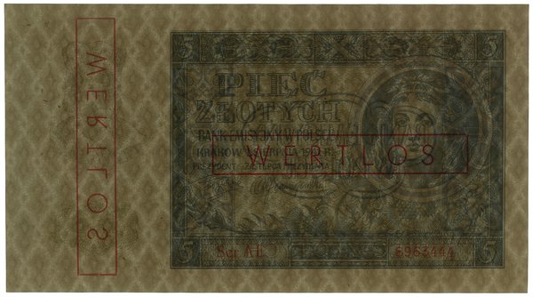 5 złotych, 1.08.1941; seria AE, numeracja 896344