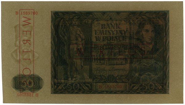 50 złotych, 1.08.1941; seria B, numeracja 158576