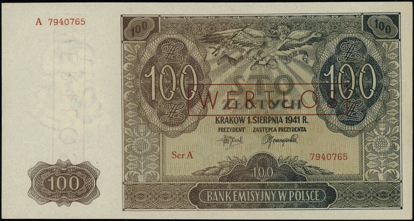 100 złotych, 1.08.1941; seria A, numeracja 79407