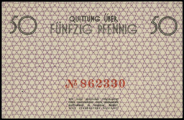 50 fenigów, 15.05.1940; numeracja 862330 w kolor