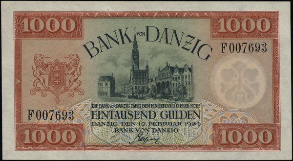 1.000 guldenów, 10.02.1924; seria F, numeracja 0