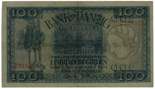 100 guldenów, 1.08.1931; seria D/A, numeracja 22