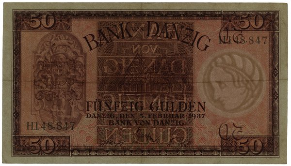 50 guldenów, 5.02.1937; seria H, numeracja 14884