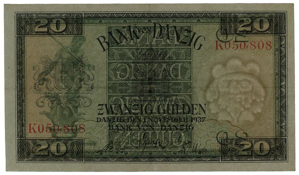 20 guldenów, 1.11.1937; seria K, numeracja 05080