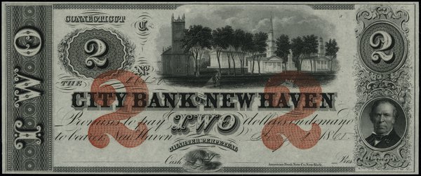 Blankiet banknotu 2 dolarów, z datą 1.07.1865, New Haven