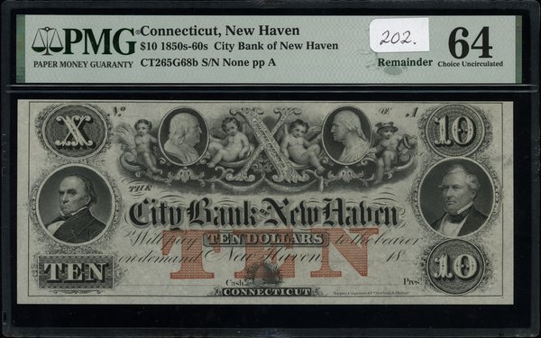 Blankiet banknotu 10 dolarów, 18... (lata 60. XIX wieku), New Haven