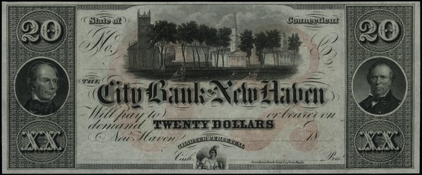 Blankiet banknotu 20 dolarów, 18... (lata 60. XIX wieku), New Haven