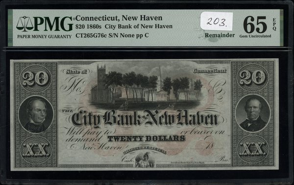 Blankiet banknotu 20 dolarów, 18... (lata 60. XIX wieku), New Haven