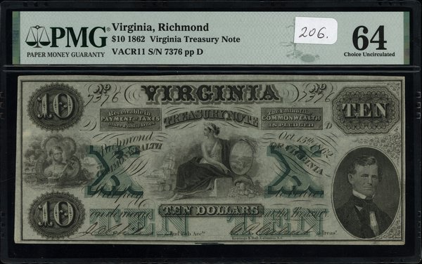 10 dolarów, 15.10.1862, Richmond; seria D, numer