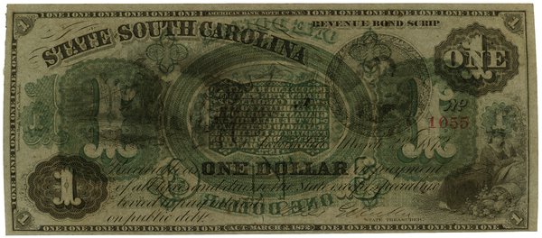 1 dolar, 2.03.1872, South Carolina; seria A, num