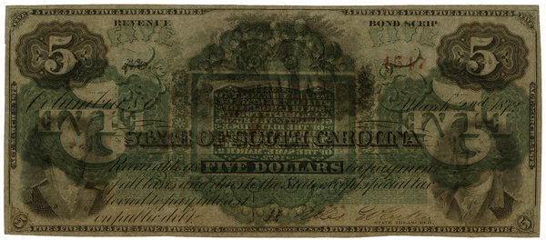 5 dolarów, 2.03.1872, South Carolina; seria A, n