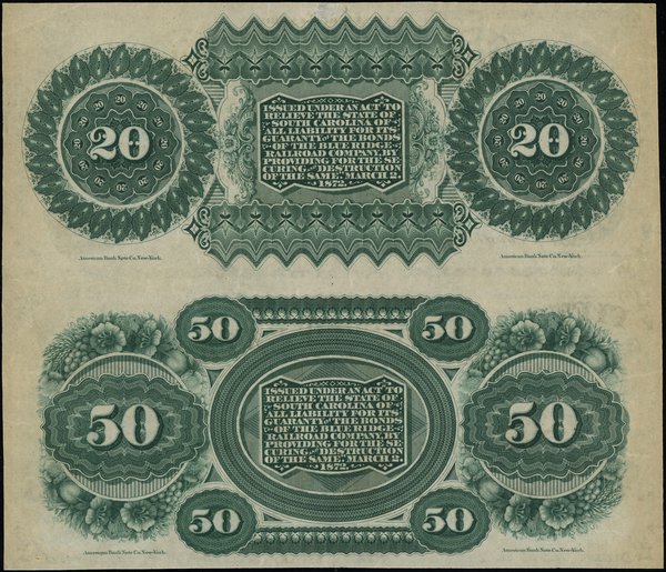 Zestaw: 20 i 50 dolarów, 2.03.1872, South Caroli