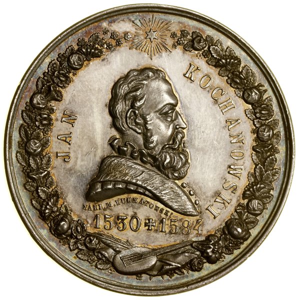 Medal na pamiątkę 300. rocznicy śmierci Jana Kochanowskiego, 1884, projektował Juliusz Kossak, Kraków