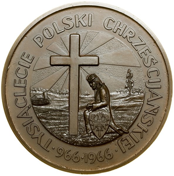 Medal na pamiątkę 1.000 rocznicy powstania państwa polskiego, 1966, Londyn, projektował Wiesław Antoni  Pater