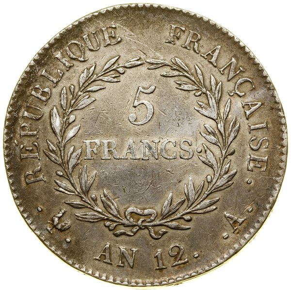 5 franków, AN 12 (1804) A, Paryż; Davenport 82, 