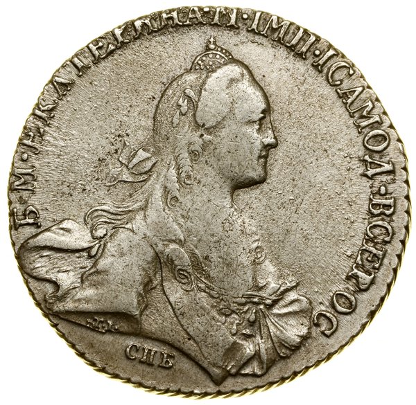 Rubel, 1769 СПБ CA, Petersburg; na odcięciu ręka