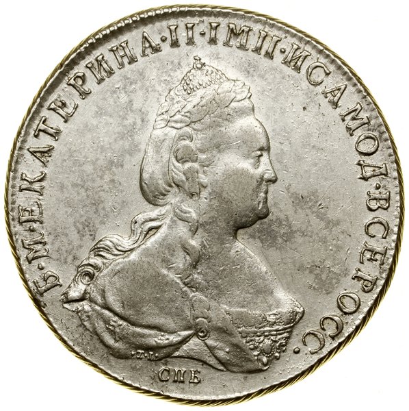 Rubel, 1785 СПБ ЯА, Petersburg; na odcięciu ręka