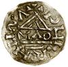 Denar, (985–995), Ratyzbona, mincerz Mauro; Aw: Krzyż, w kątach kulka, pierścień, kulka i pusto,  ..