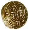 Denar, (1138–1146); Aw: Książę na tronie z mieczem w dłoni, obok stojący giermek podający jabłko  ..