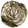 Brakteat, (pocz. XIII w.); Ukoronowana głowa na wprost, niżej łuk perełkowy, wokół podwójna  obwód..
