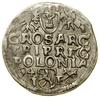Trojak, 1594, Poznań; wydłużona twarz króla, końcówki legend: na awersie LI, na rewersie POLONIA; ..