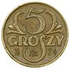5 groszy, 1923, Warszawa; na rewersie data 12 IV 24 i monogram SW (prezydenta Stanisława Wojciecho..