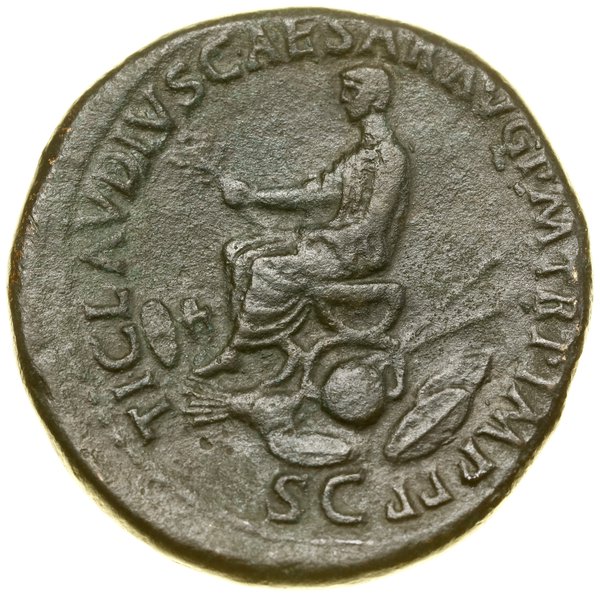 Sesterc, (42–43), Rzym; Aw: Głowa Druzusa (brat 