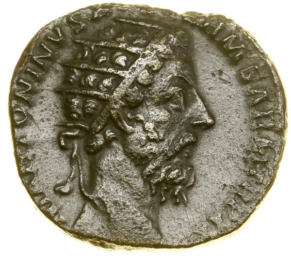 Dupondius, (177), Rzym; Aw: Głowa cesarza w koro